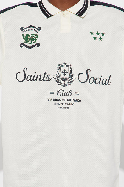 Mini Saints Social Long Sleeve Jersey Polo - Ivory