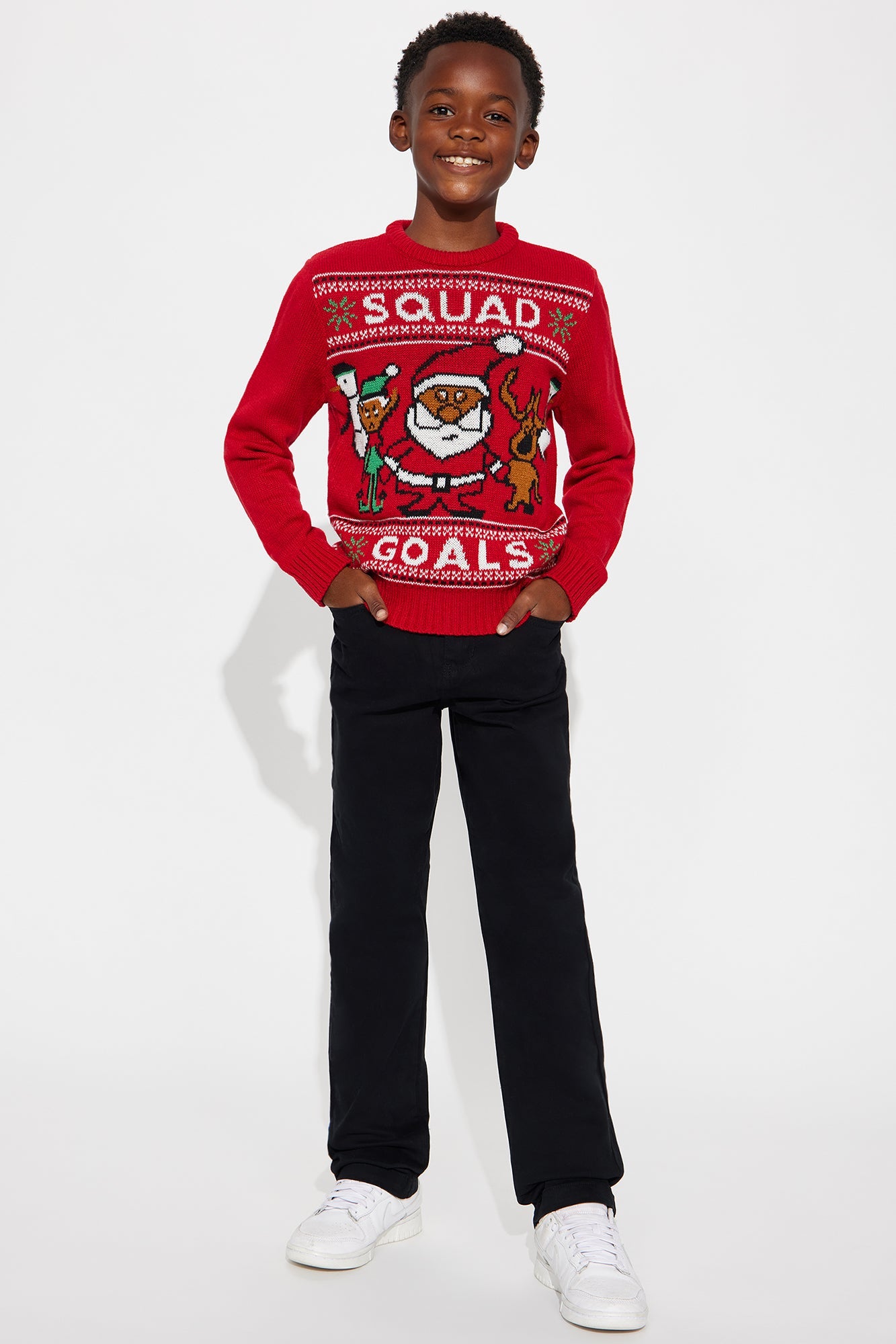 Mini Santa Squad Goals Sweater - Red/combo