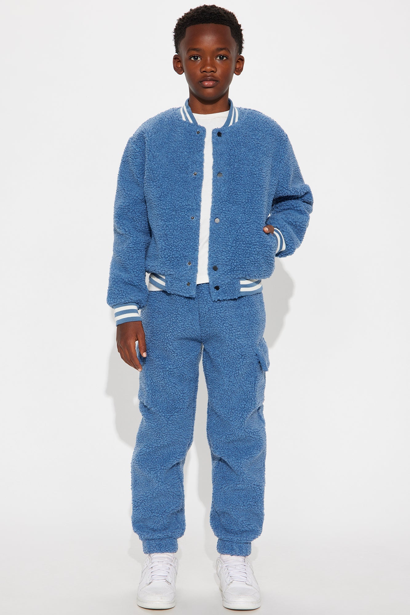 Mini Teddy Varsity Sherpa Jacket - Light Blue