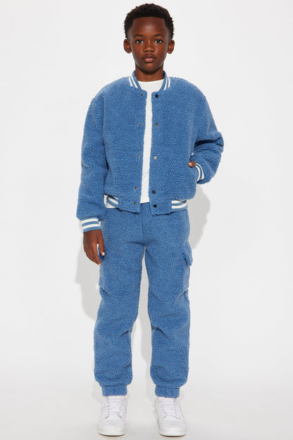 Mini Teddy Varsity Sherpa Jacket - Light Blue