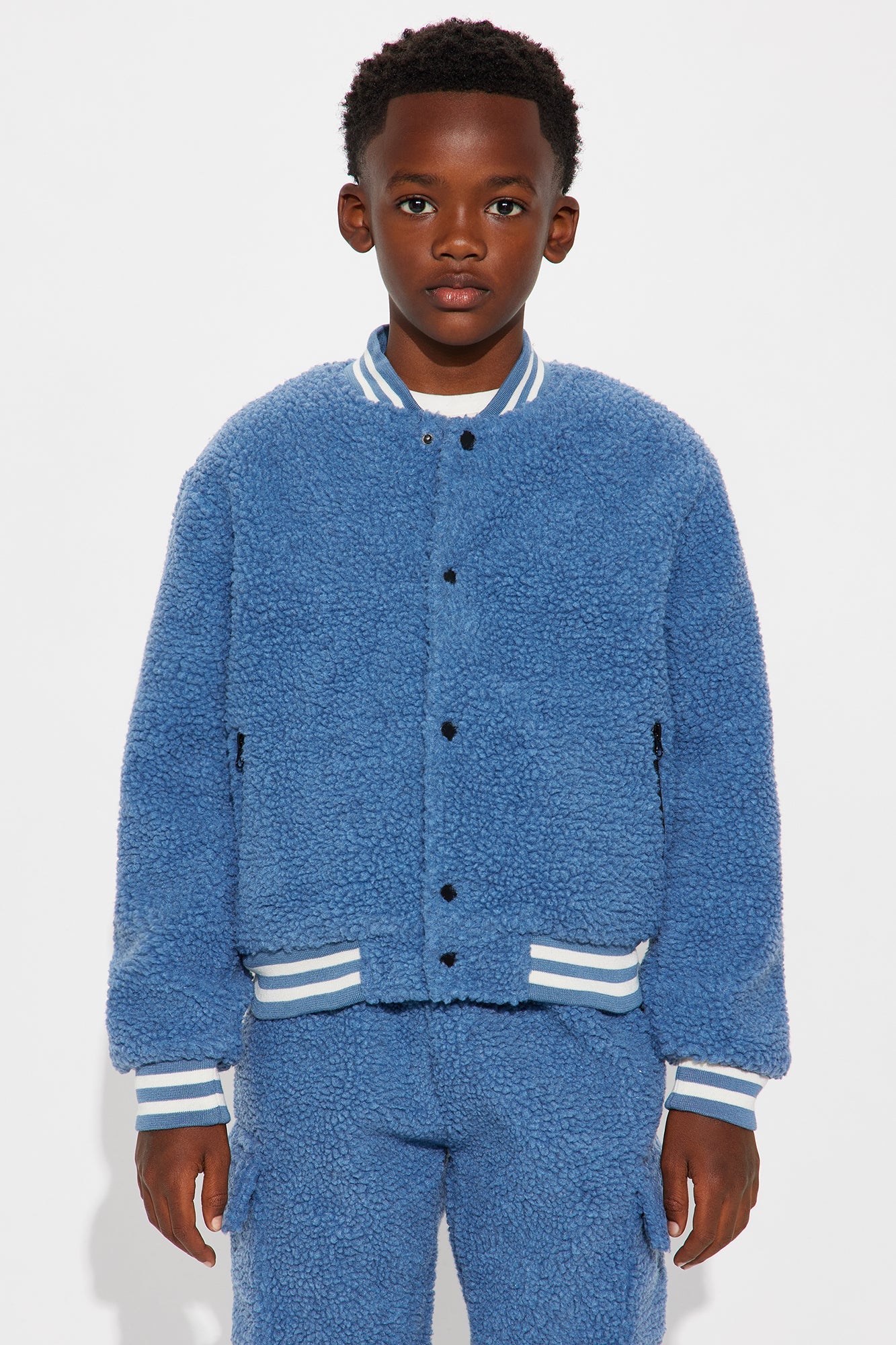 Mini Teddy Varsity Sherpa Jacket - Light Blue