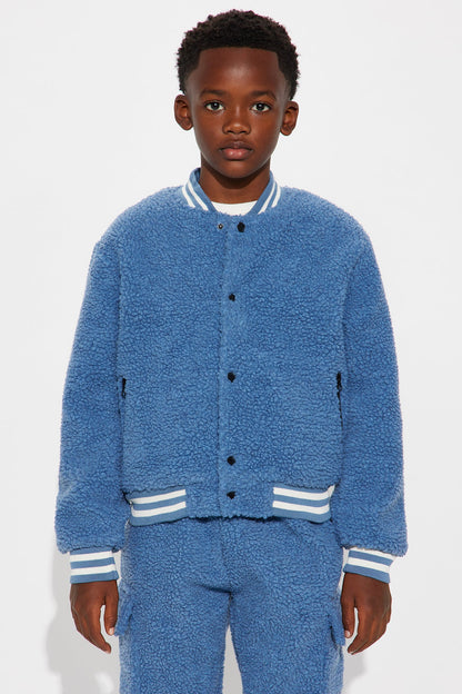 Mini Teddy Varsity Sherpa Jacket - Light Blue