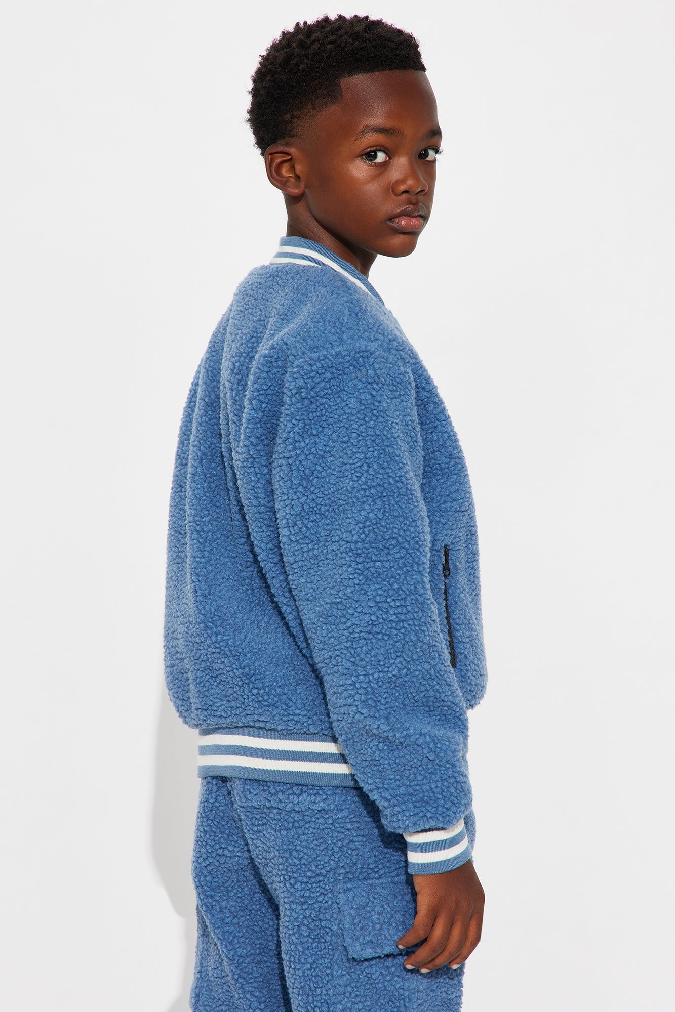 Mini Teddy Varsity Sherpa Jacket - Light Blue