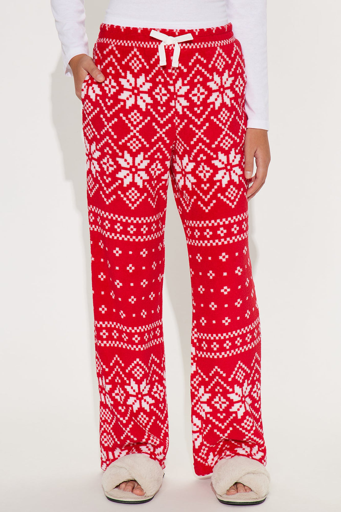 Mini Winter Cutie Matching Family Plush Pants - Red/White