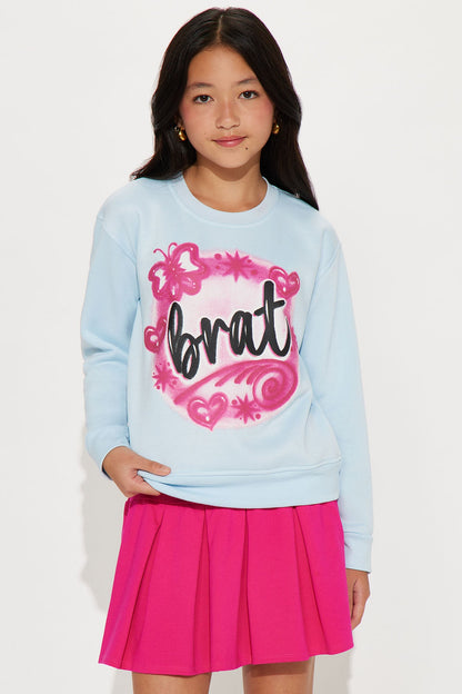 Mini Brat Airbrush Crew Neck Sweatshirt - Light Blue