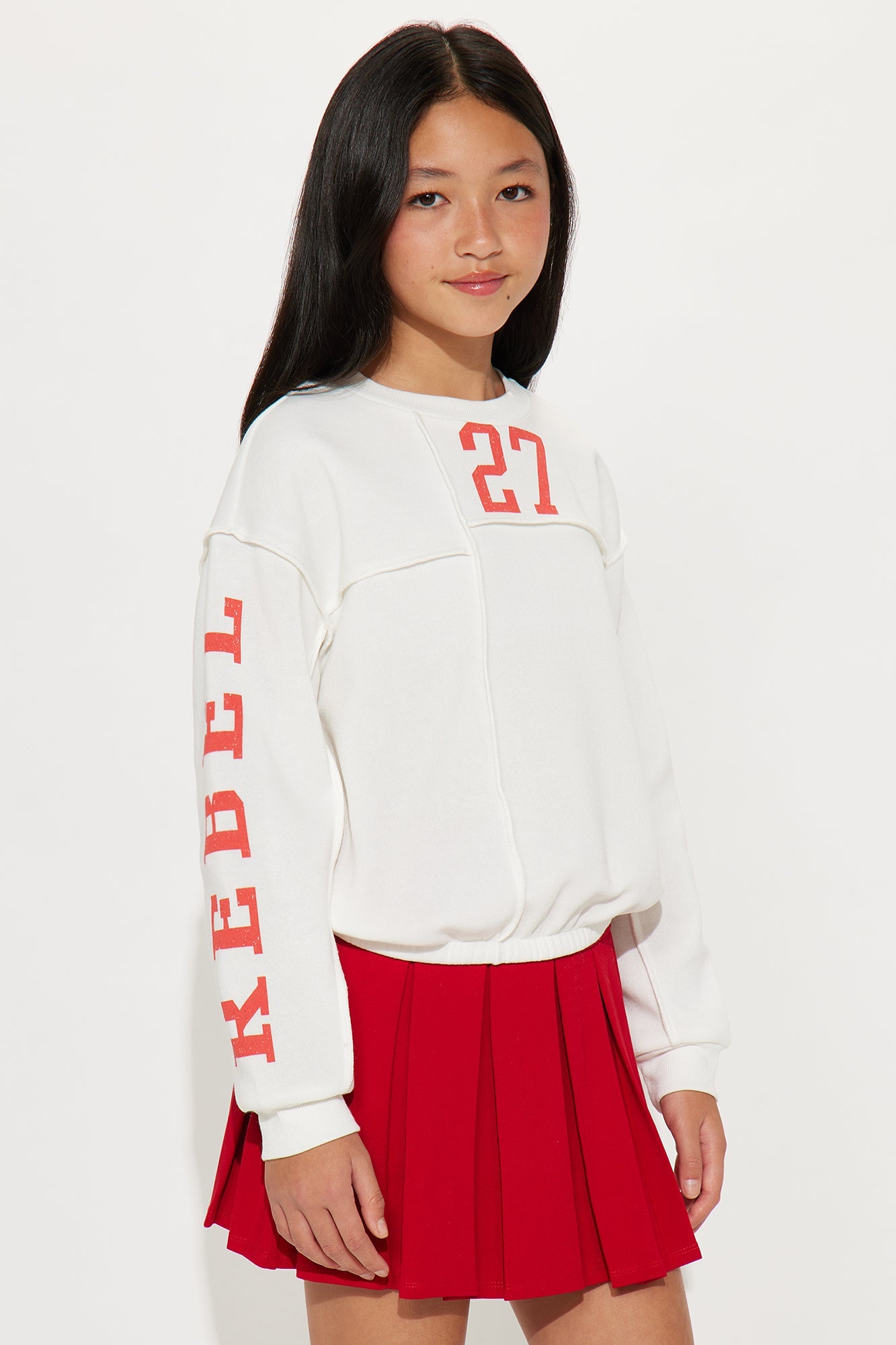 Mini Rebel Paneled Crew Neck Sweatshirt - Ivory