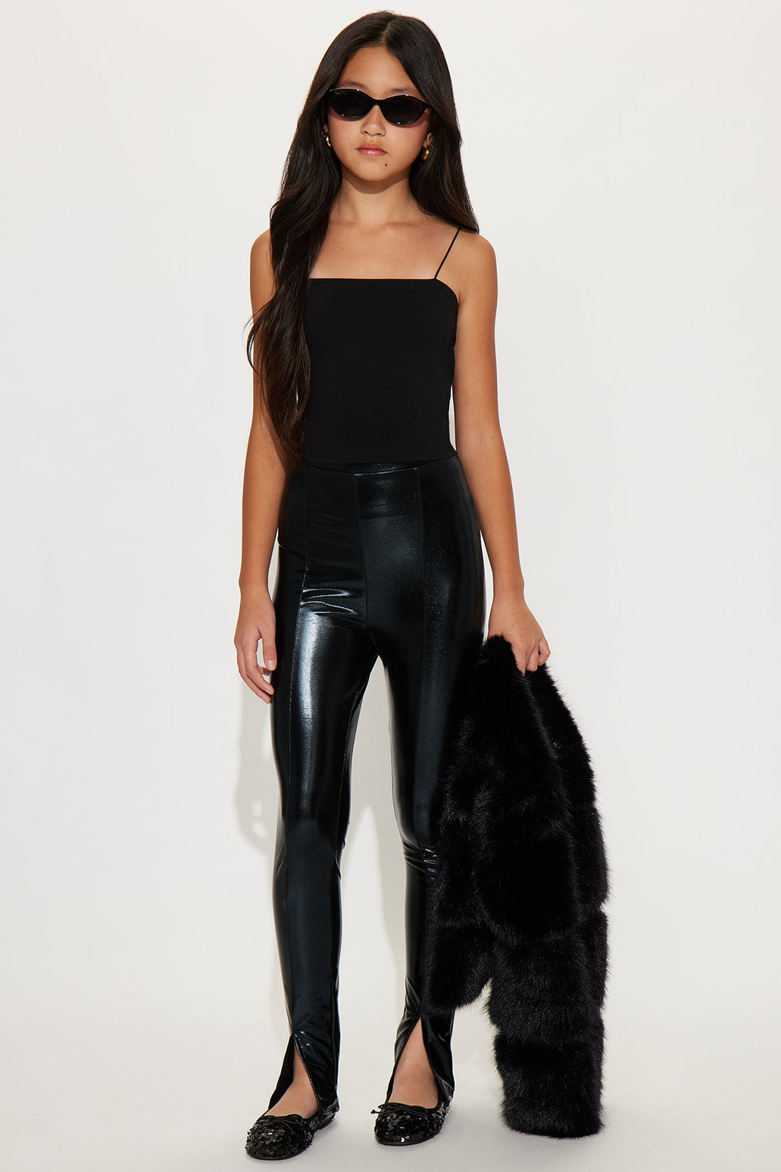 Mini Sleek Surprise Faux Leather Legging - Black