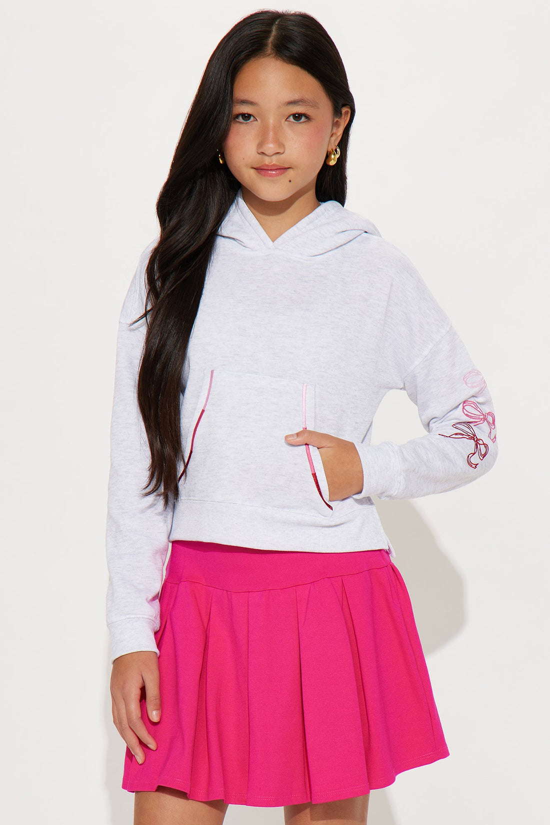 Mini Bows On Bows Pullover Hoodie - Heather Grey