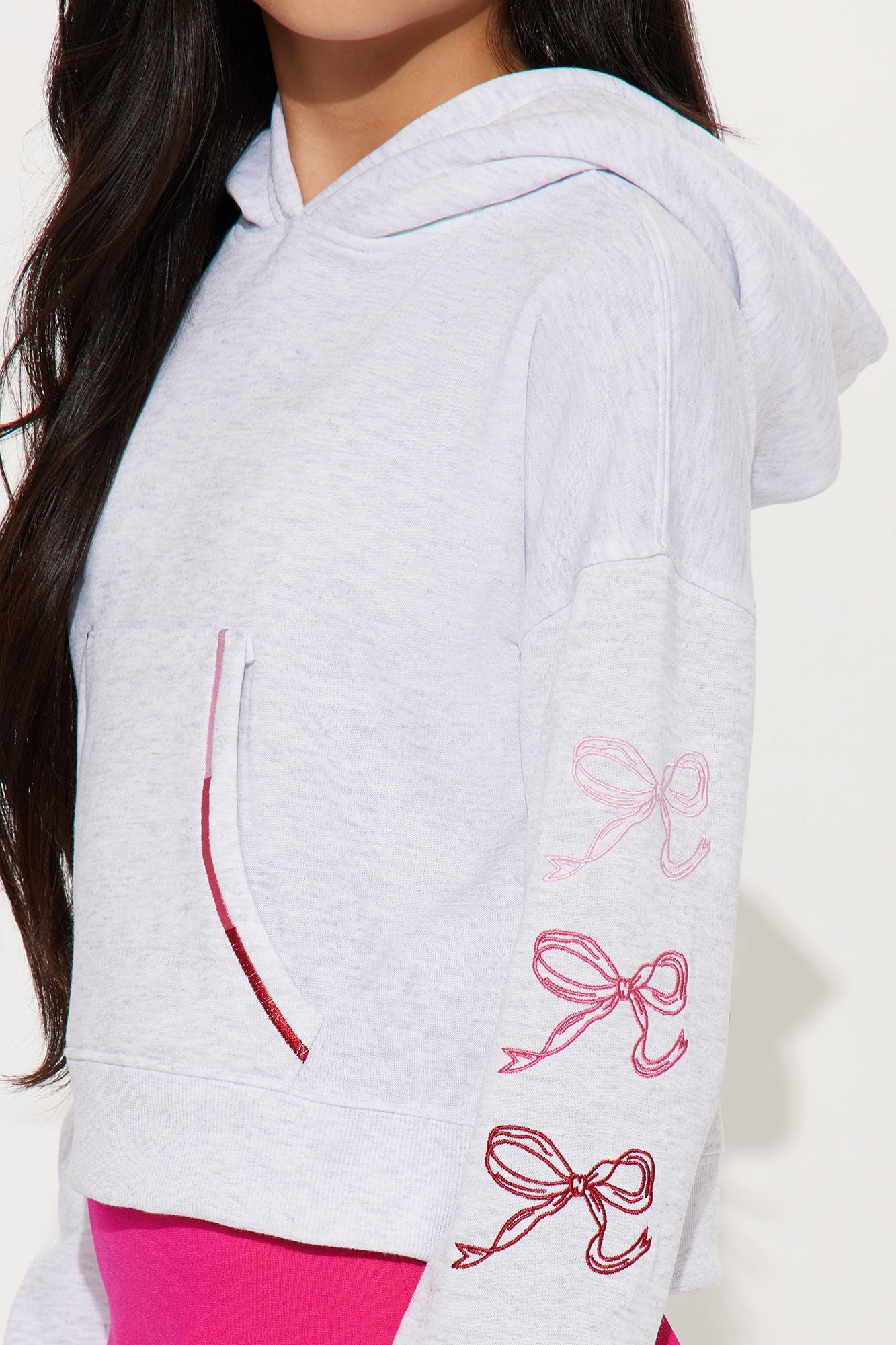 Mini Bows On Bows Pullover Hoodie - Heather Grey