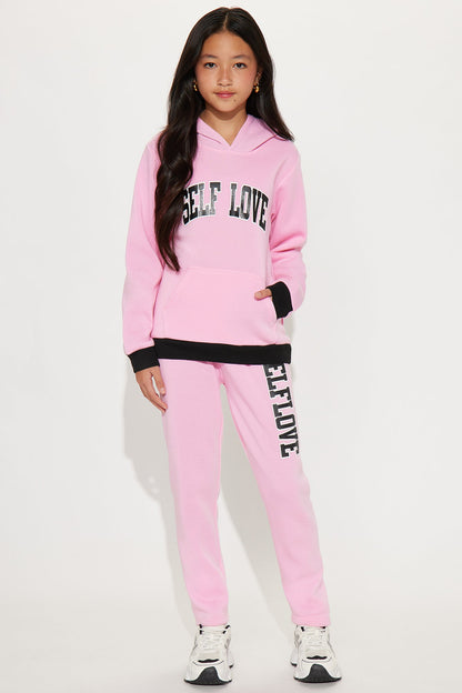 Mini Choosing Self Love Hoodie And Pant Set - Pink
