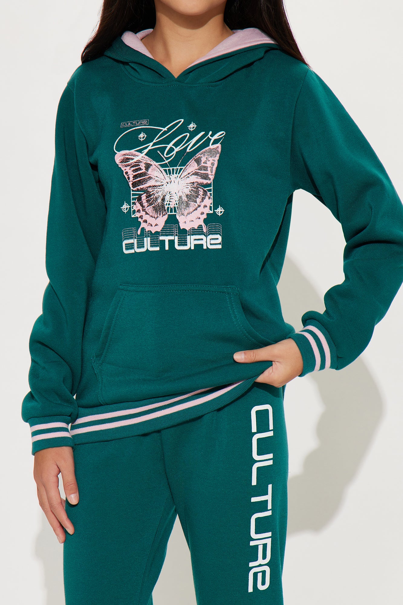Mini Love Culture Hoodie And Pant Set - Hunter