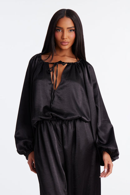 Irene Satin Balloon Jumpsuit - Black