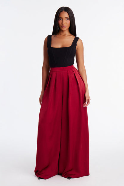Seasoned Professional Satin Wide Leg Pant 32″ - Red