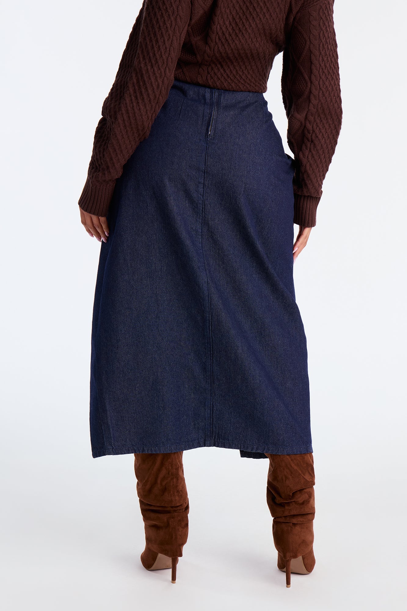 Iris Slit Denim Maxi Skirt - Rinse Blue Wash