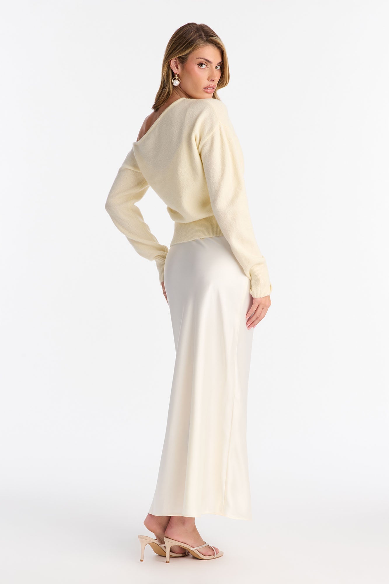 Warm Kiss Satin Sweater Maxi Dress Set - Cream