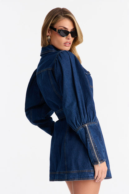 Ready To Ride Belted Denim Mini Dress - Dark Wash