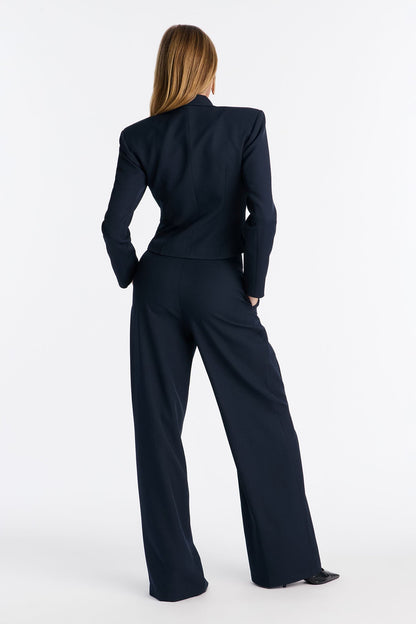 Lena Cinch Waist Blazer And Wide Leg Pant Set - Navy