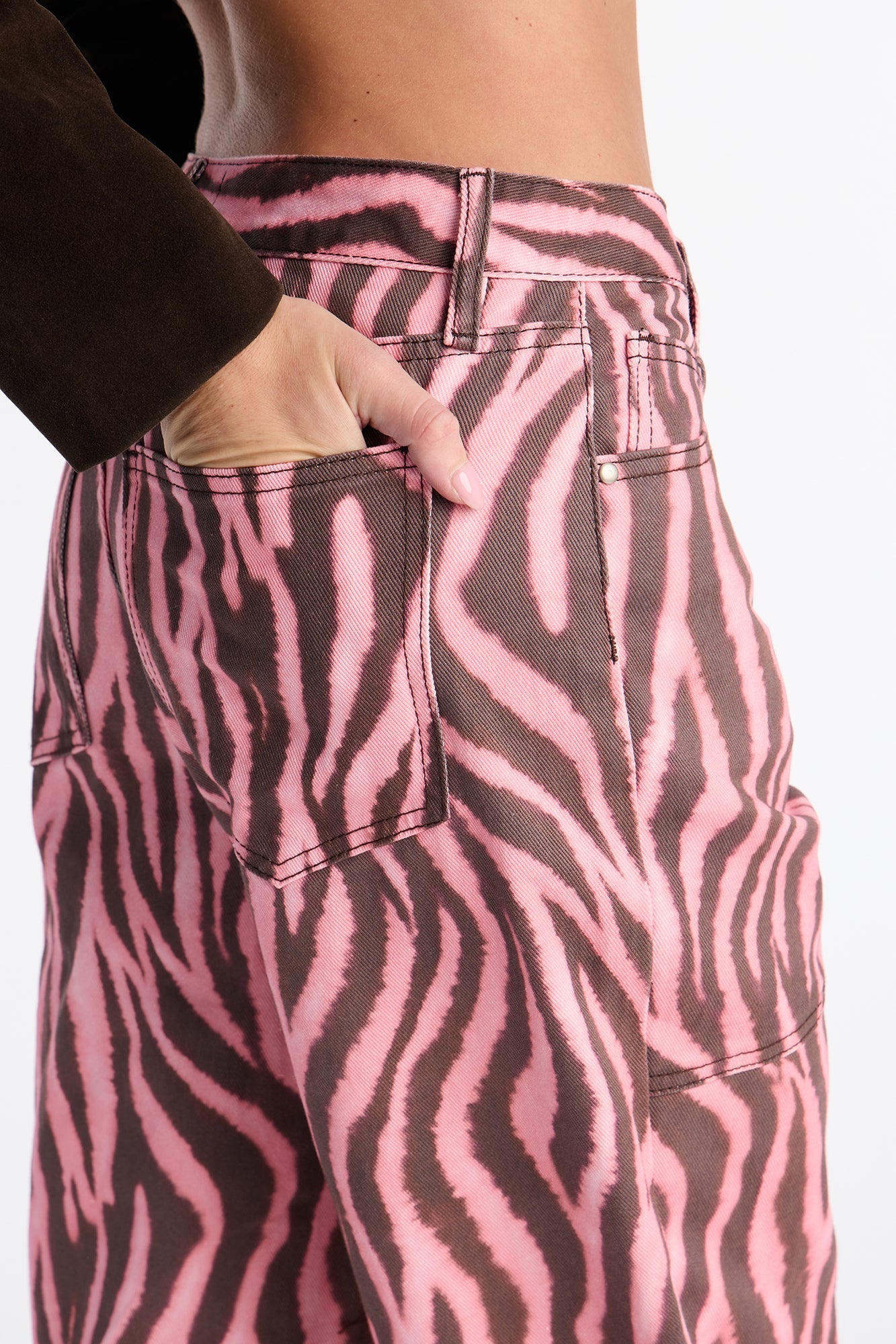 Wild Side Printed Straight Leg Jeans - Salmon/Combo