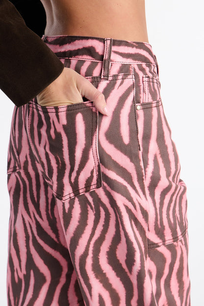 Wild Side Printed Straight Leg Jeans - Salmon/Combo