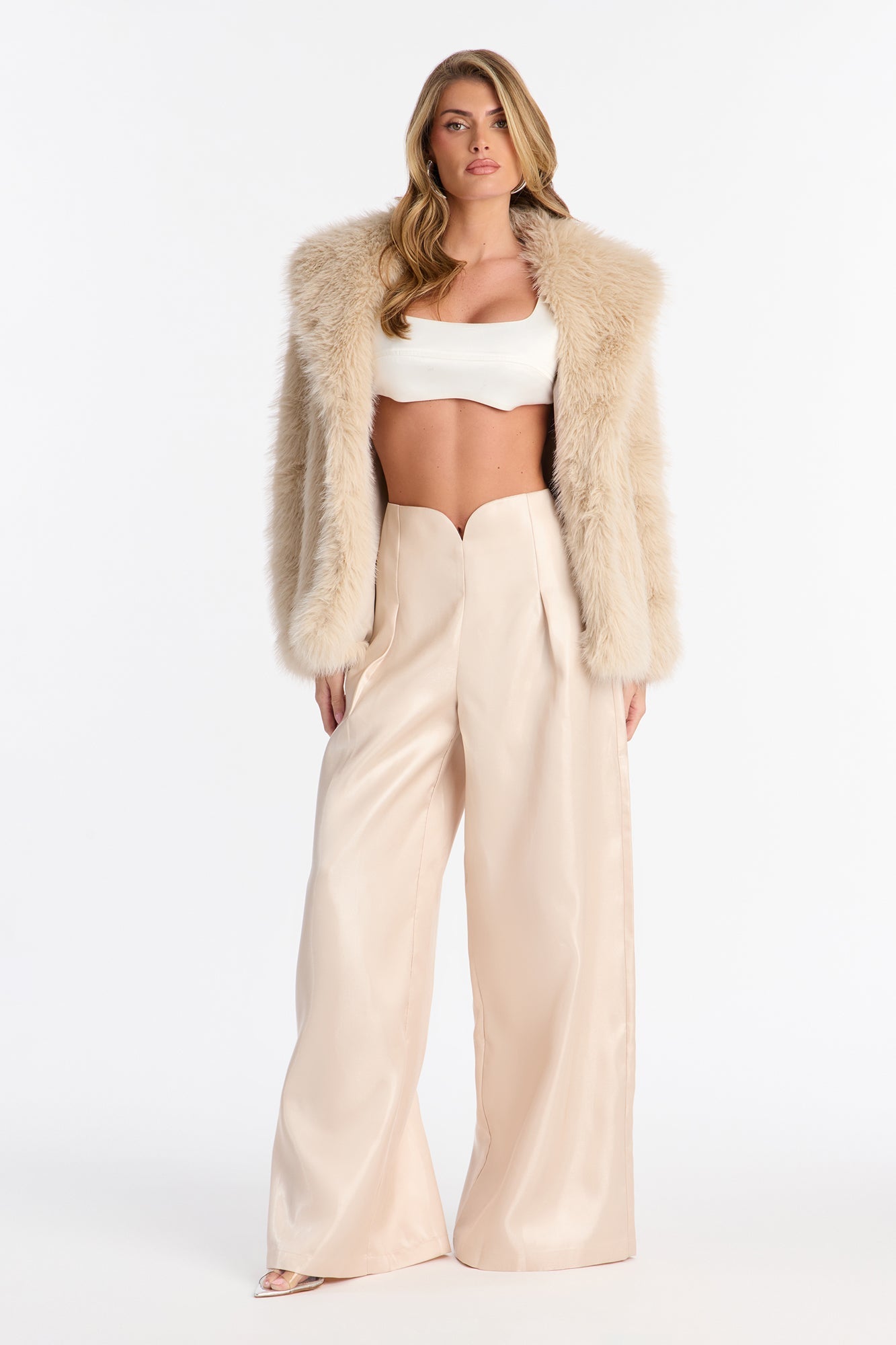 Rosey High Rise Wide Leg Pant 33″ - Champagne