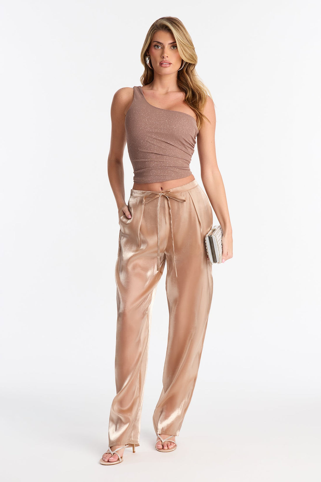 Midnight Madness High Rise Sheer Barrel Leg Pant 32″ - Champagne