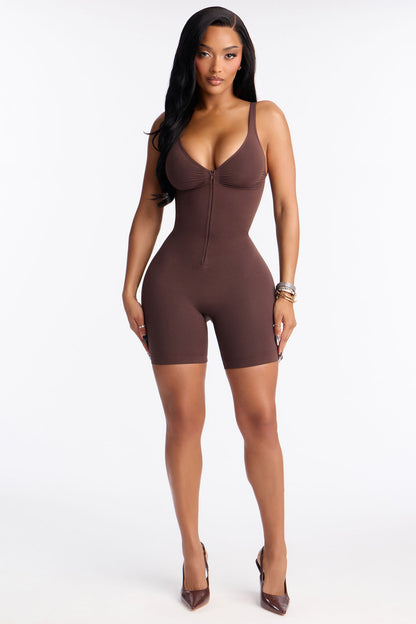 Nova Sculpt Seamless Strong Compression Zip Front Thigh Shaping Bodysuit - Coco
