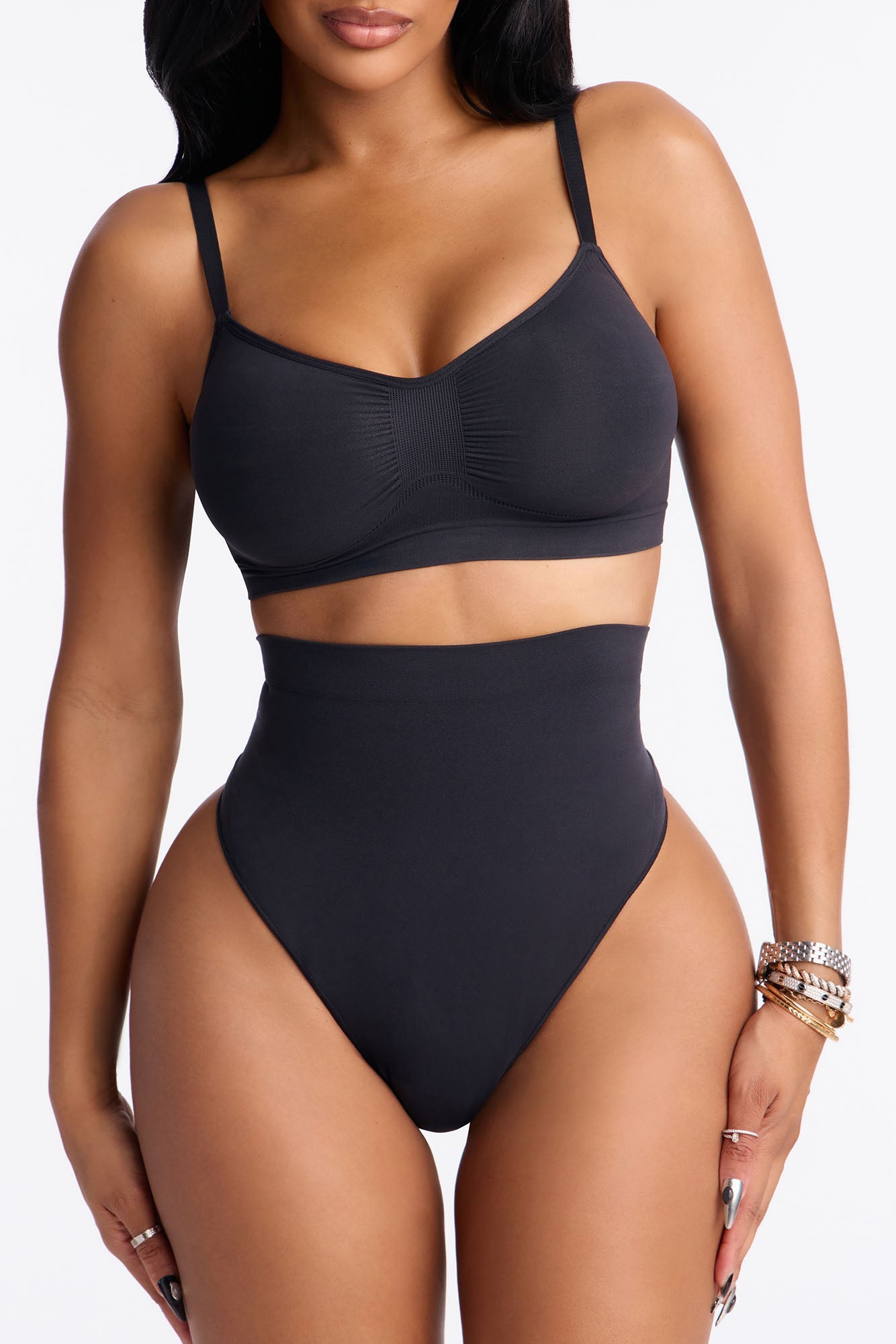 Nova Sculpt Seamless Strong Compression Mid Waist Thong - Black