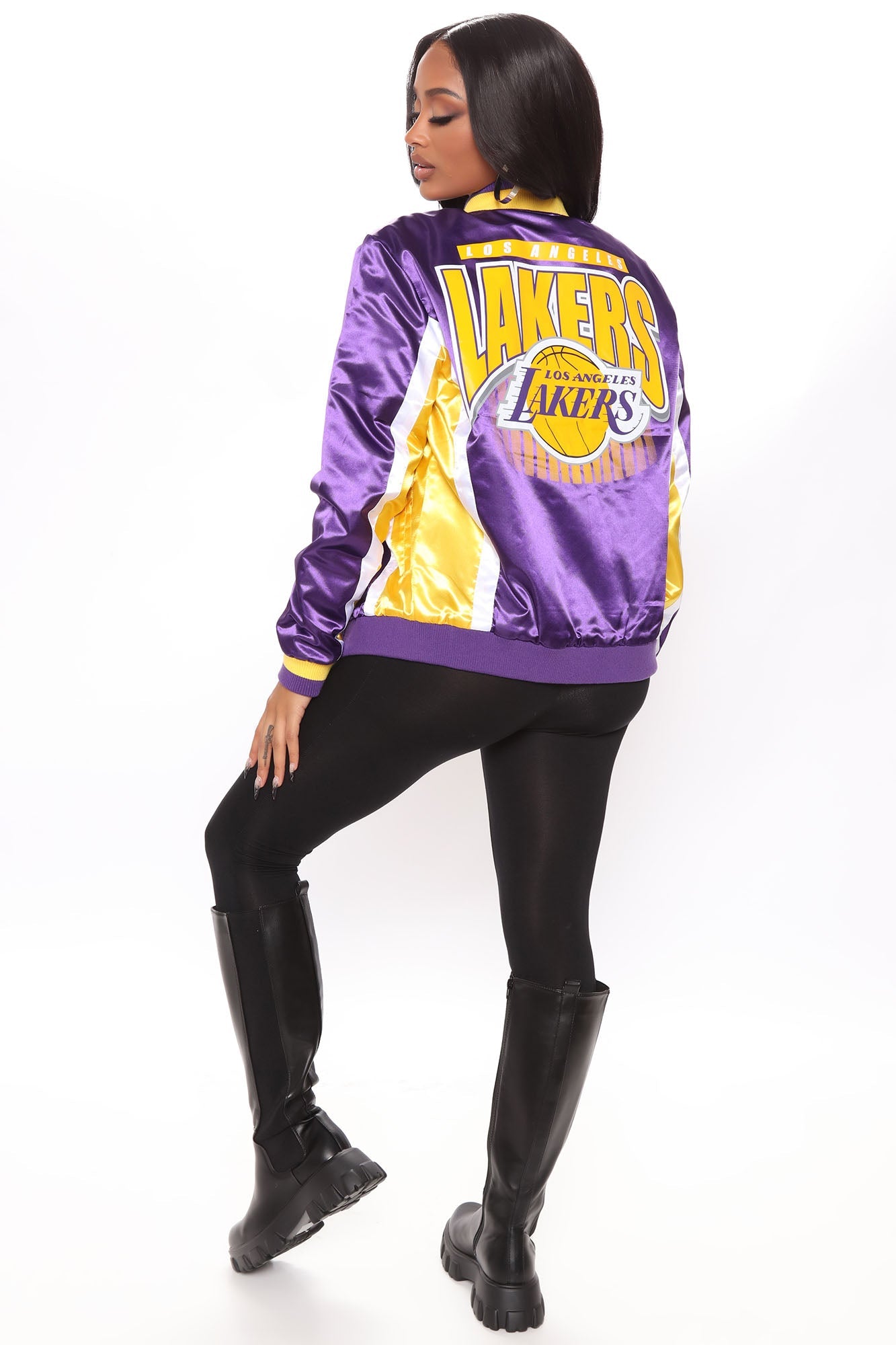 NBA Lakers Courtside Satin Bomber - Purple/combo
