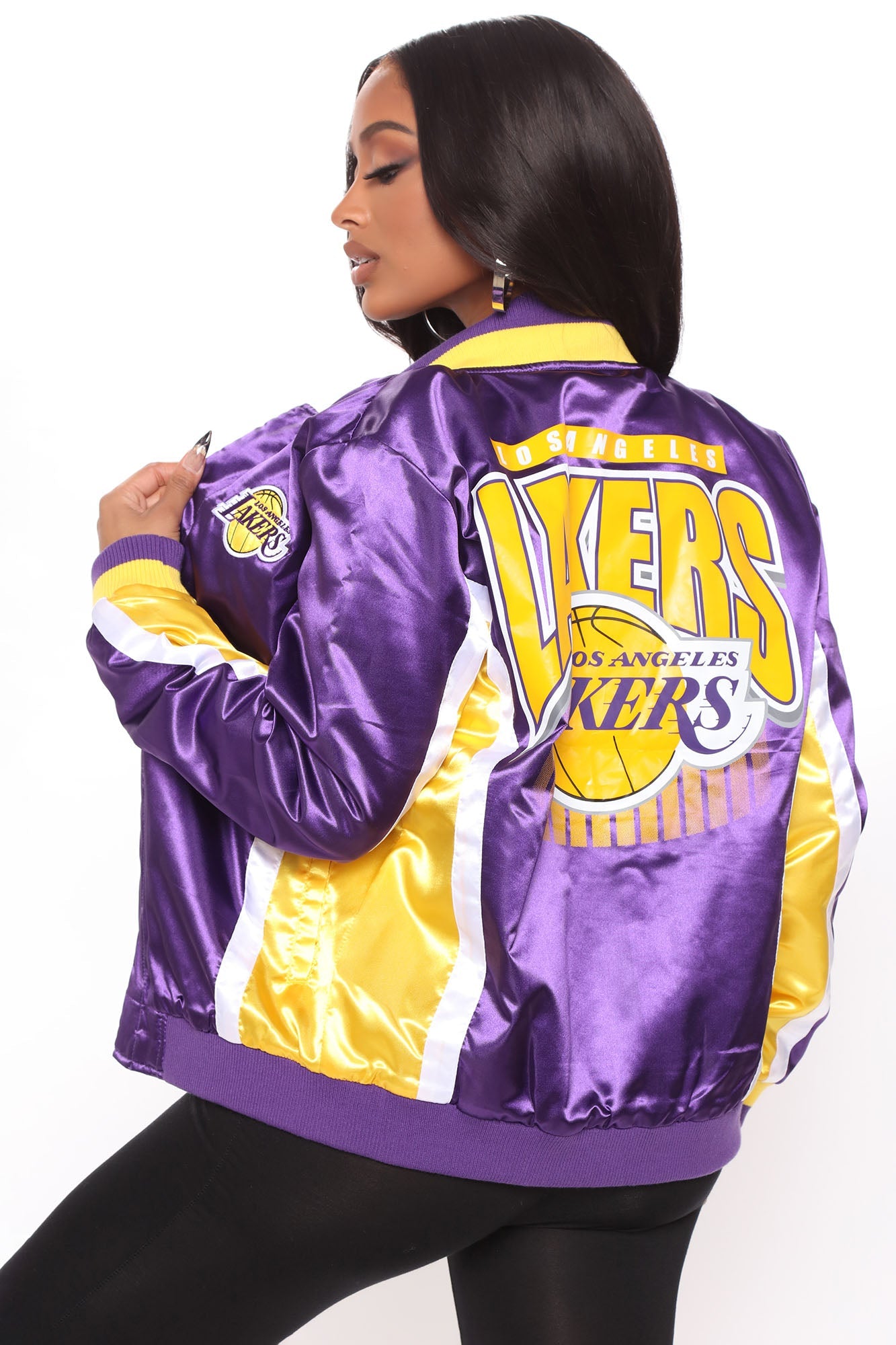 NBA Lakers Courtside Satin Bomber - Purple/combo