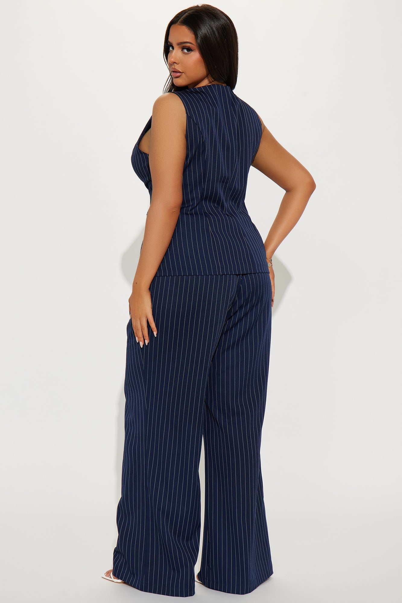 Stephanie Pinstripe Vest Pant Set - Navy