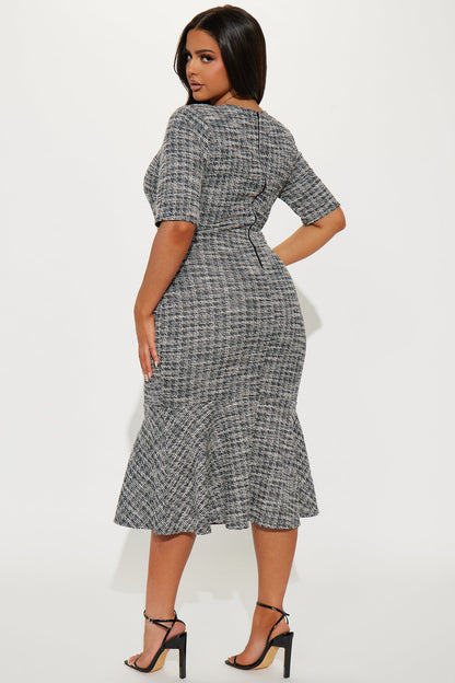 Cara Stretch Tweed Midi Dress - Black