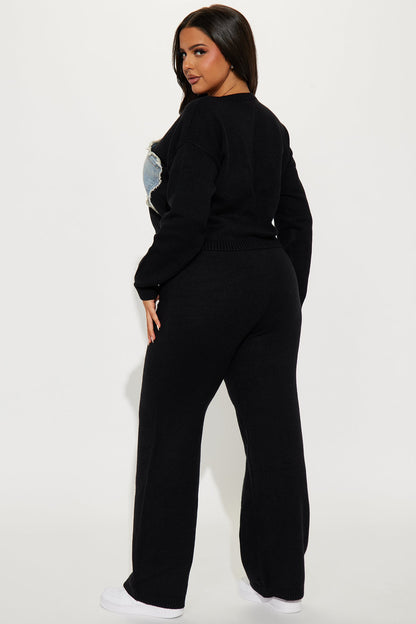 Melanie Mixed Sweater Pant Set - Black