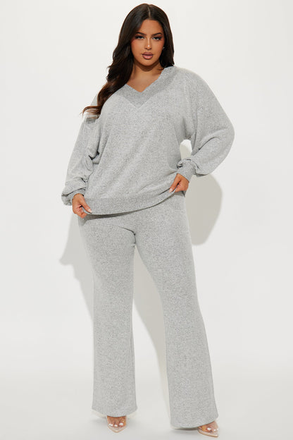Simple Favor Hacci Flare Leg Pant Set - Heather Grey
