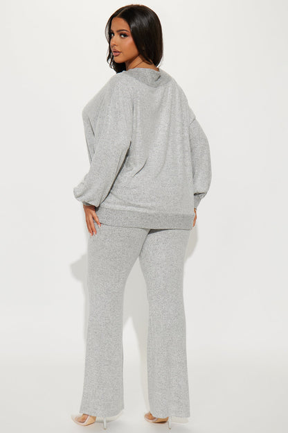 Simple Favor Hacci Flare Leg Pant Set - Heather Grey