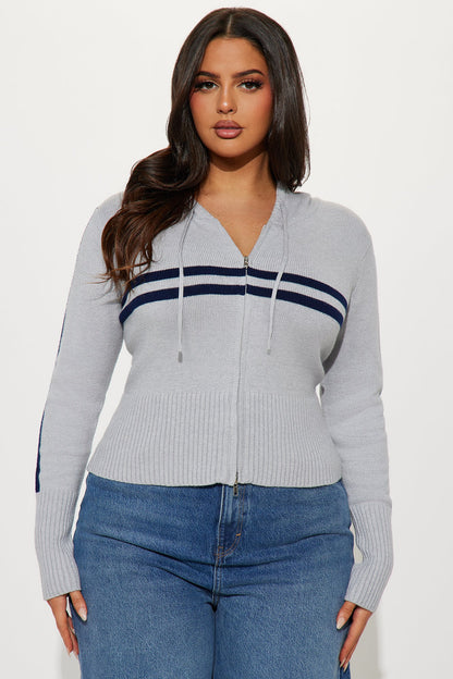 Work It Out Striped Front Zip Sweater - Grey/combo