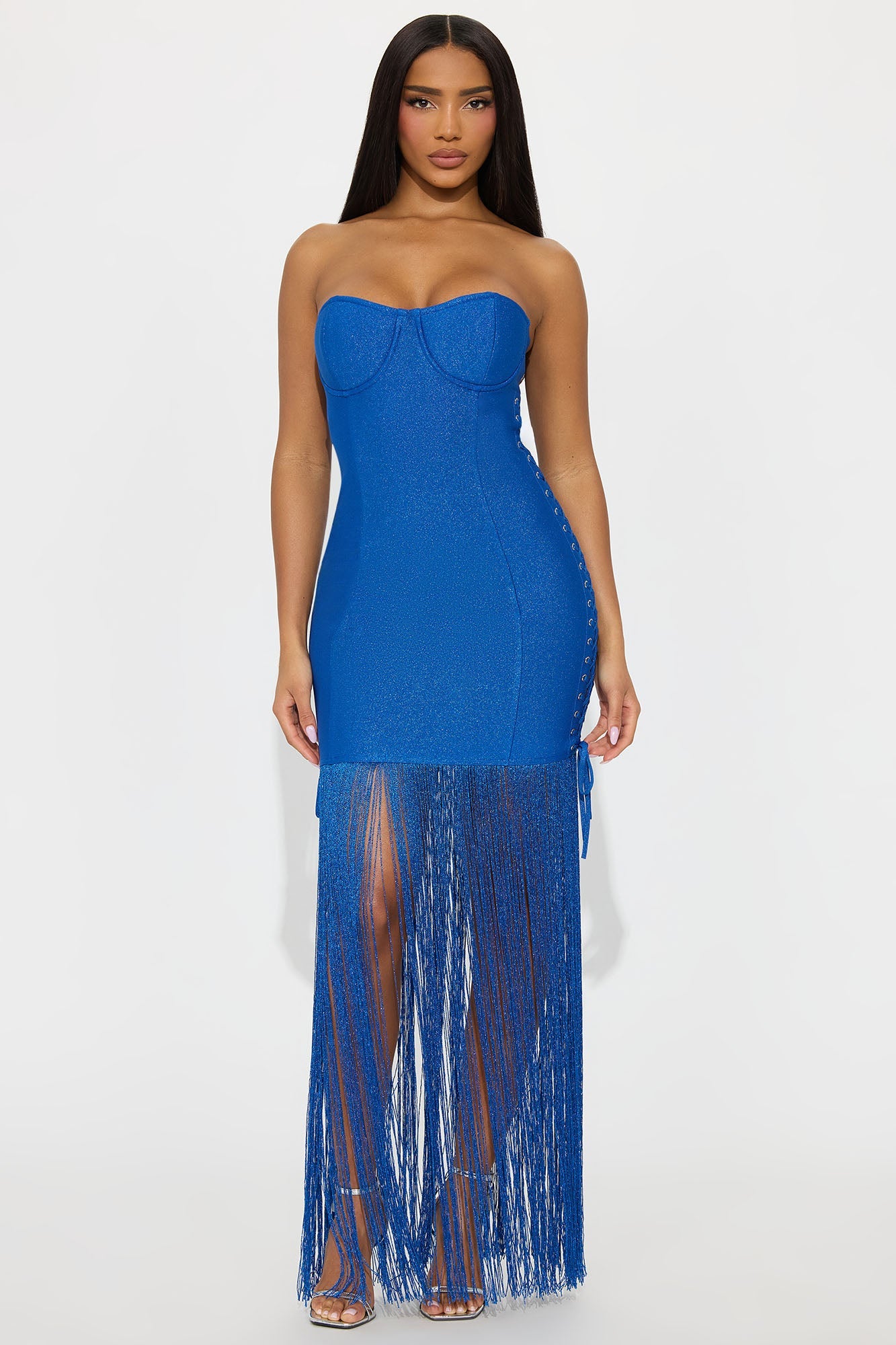 Flirty Charm Glitter Bandage Maxi Dress - Royal