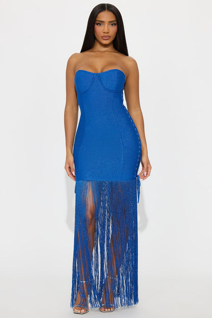 Flirty Charm Glitter Bandage Maxi Dress - Royal