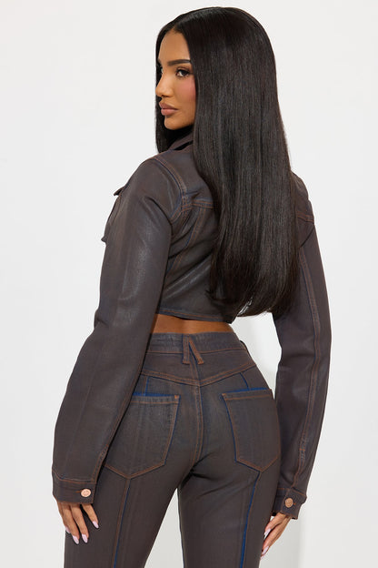 Pinegrove Coated Denim Bolero Jacket - Brown