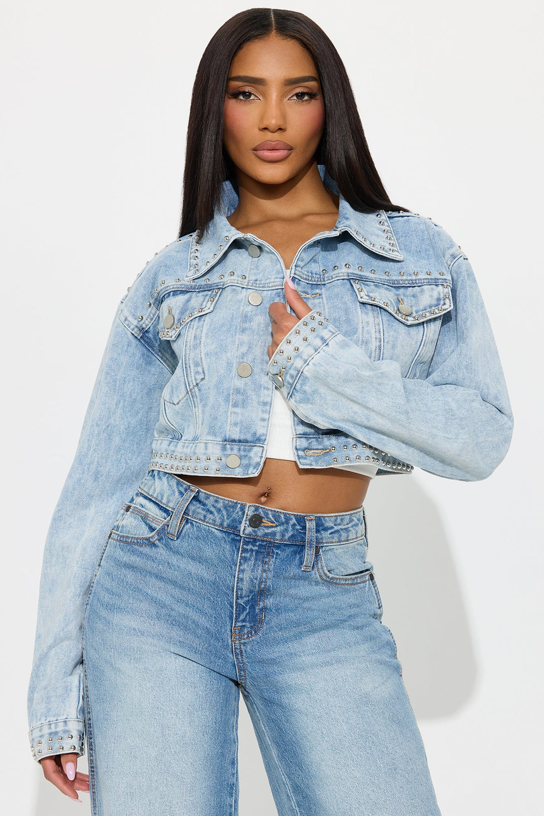 City Of Studs Denim Jacket - Light Wash