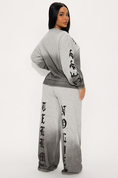 Tell Me No Lies Wide Leg Pant Set - Grey