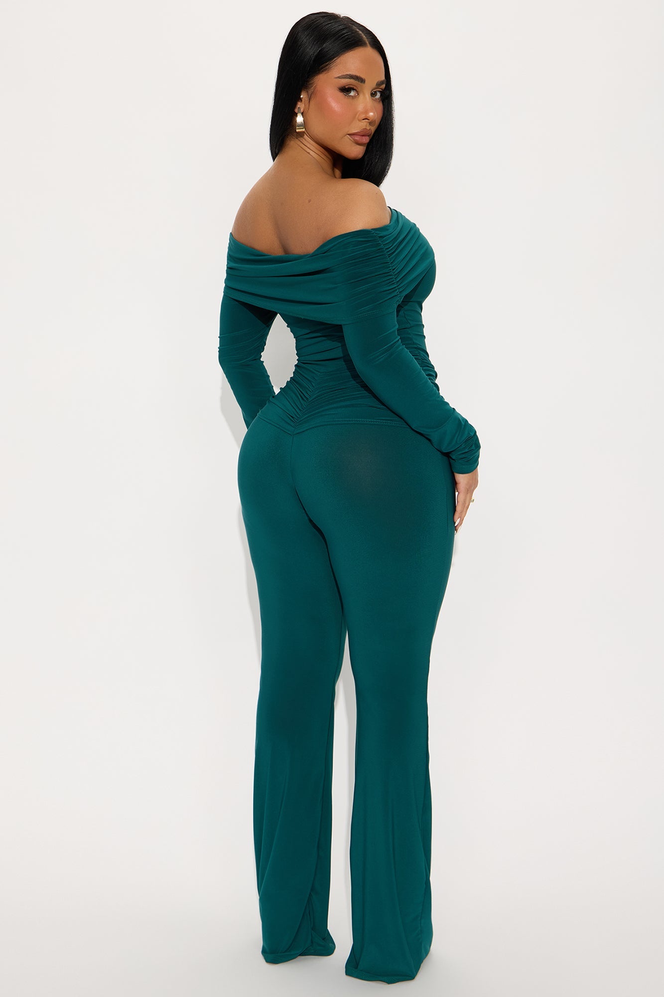 Zia Off Shoulder Flare Leg Jumpsuit - Hunter