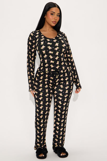 Teddy Bear Dreams Pointelle PJ Pant Set - Black/combo