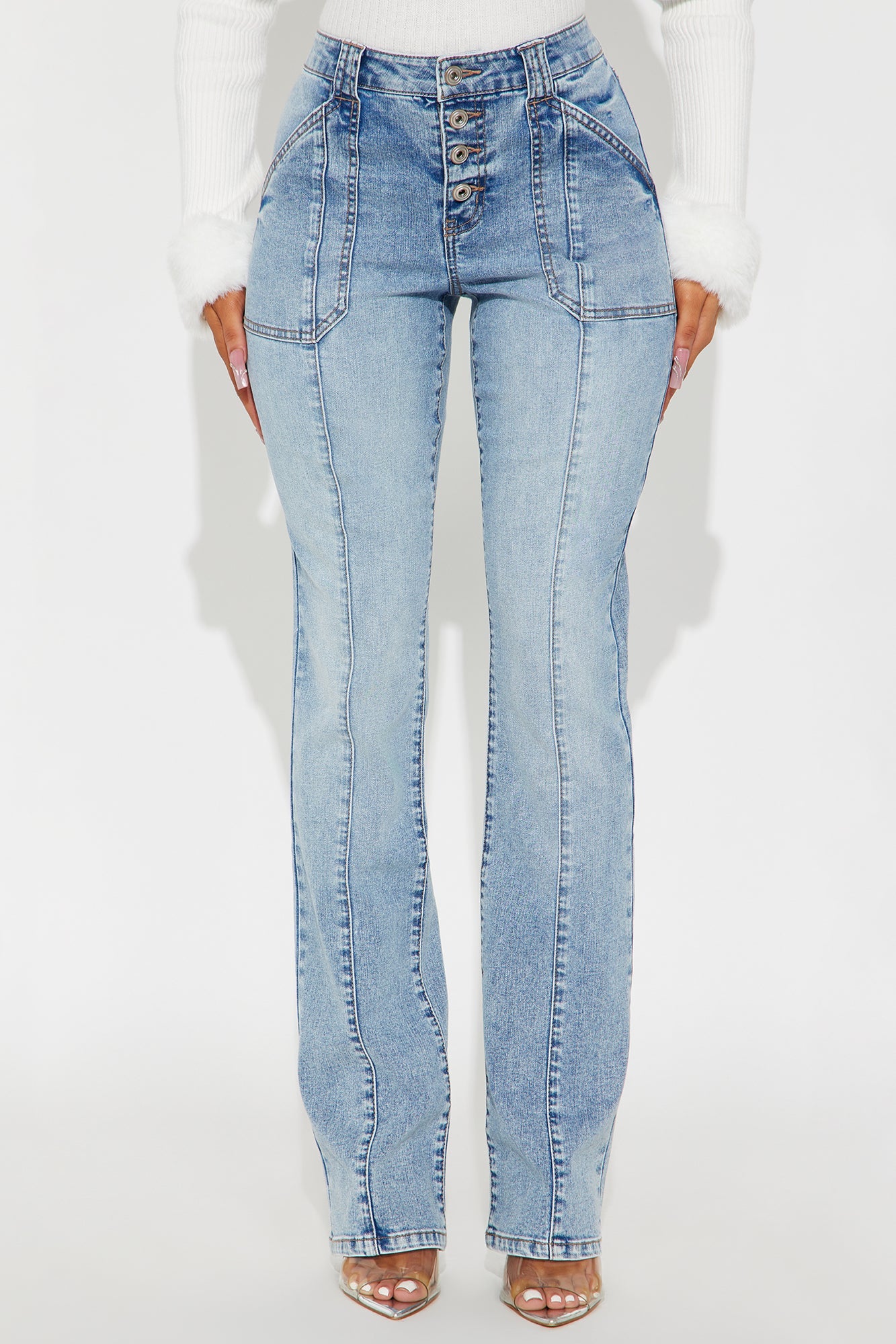 90s Buttonfly Bootcut Jeans - Light Wash