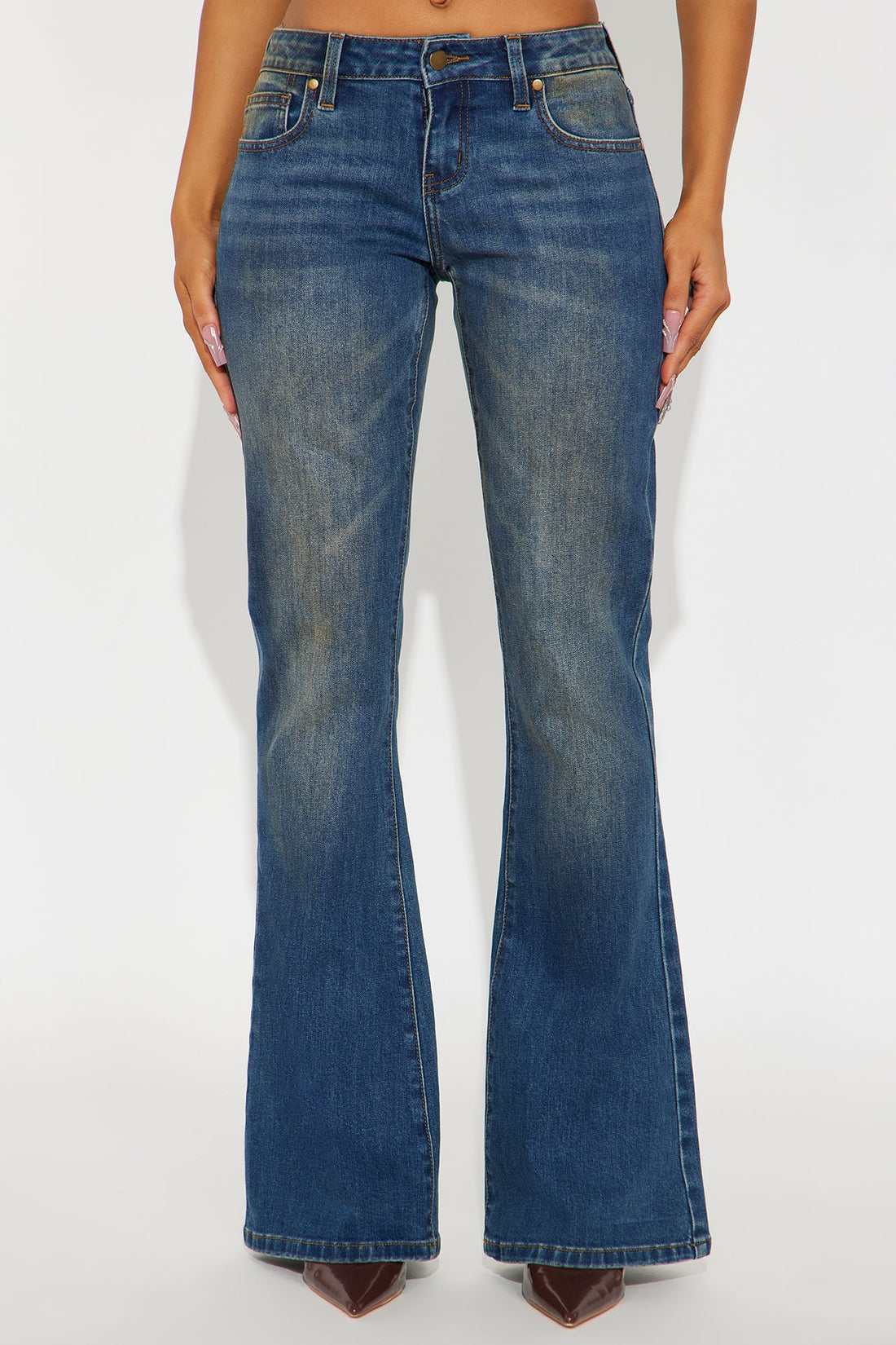 Lizzie Low Rise Tinted Flare Jeans - Dark Wash