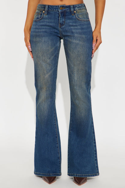 Lizzie Low Rise Tinted Flare Jeans - Dark Wash