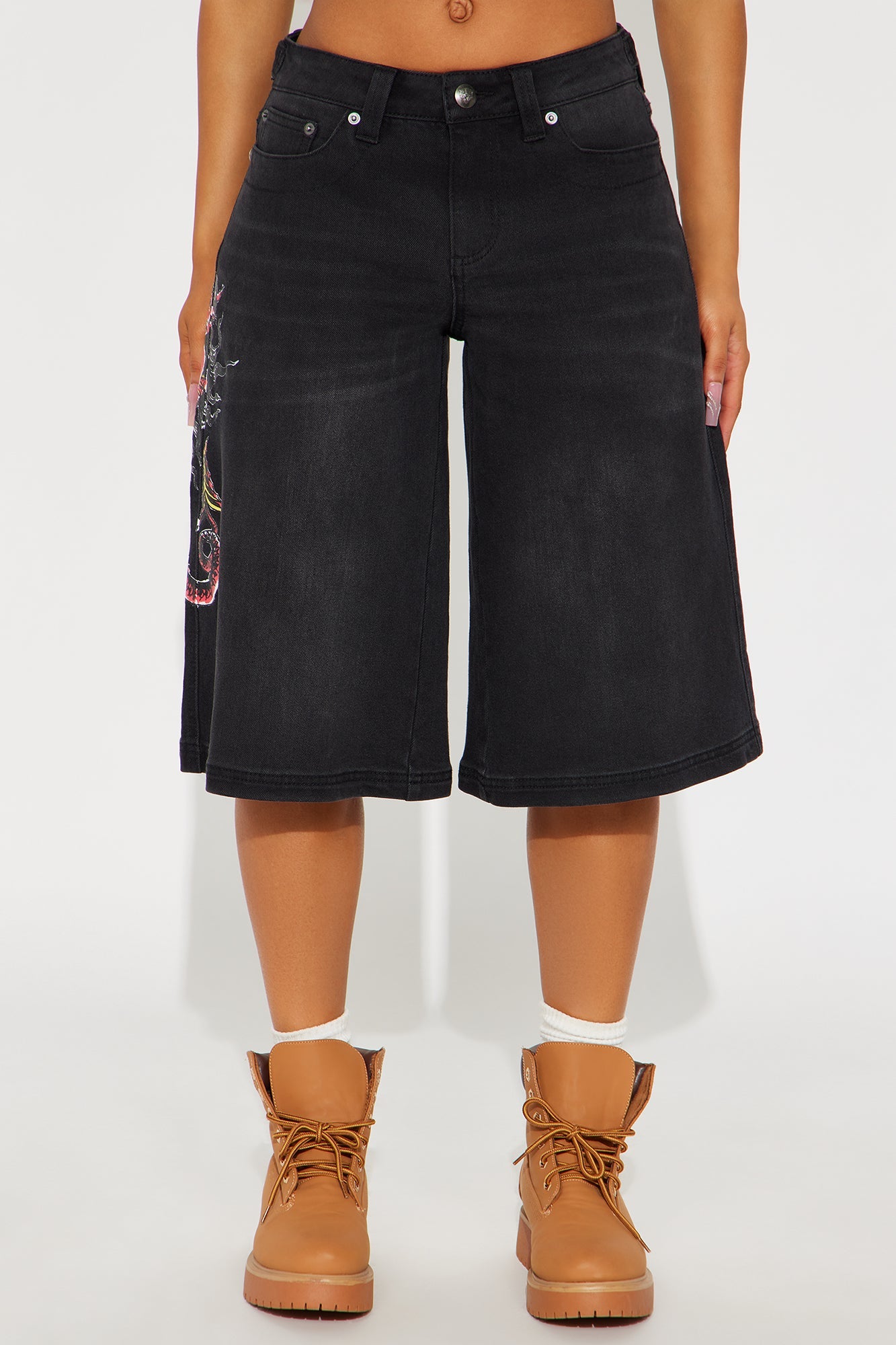 Ed Hardy Devil Mermaid Denim Jorts - Dark Grey
