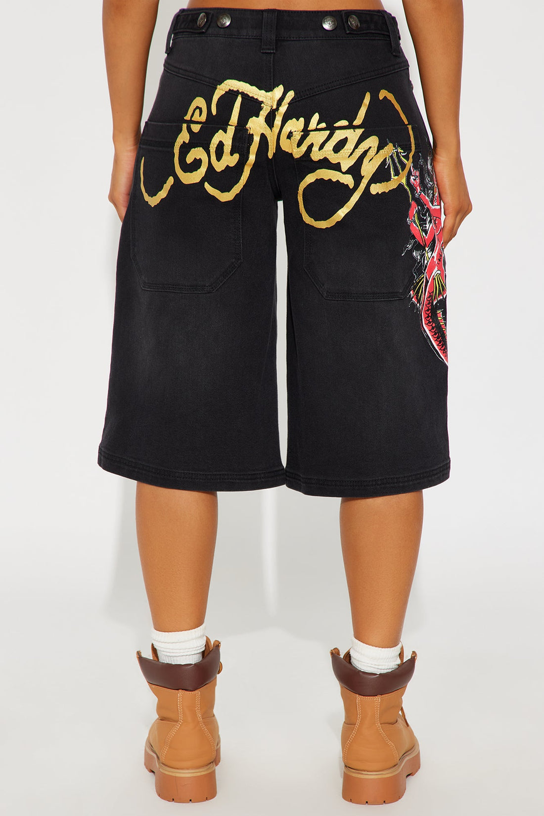 Ed Hardy Devil Mermaid Denim Jorts - Dark Grey