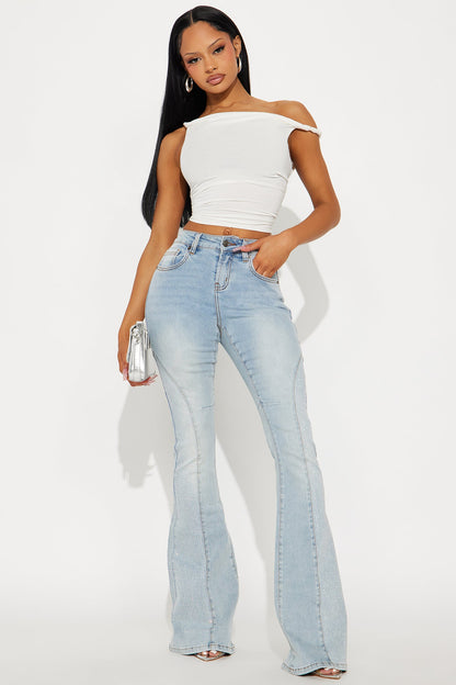 Ritzy Embellished Flare Leg Jeans - Light Wash