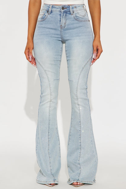Ritzy Embellished Flare Leg Jeans - Light Wash