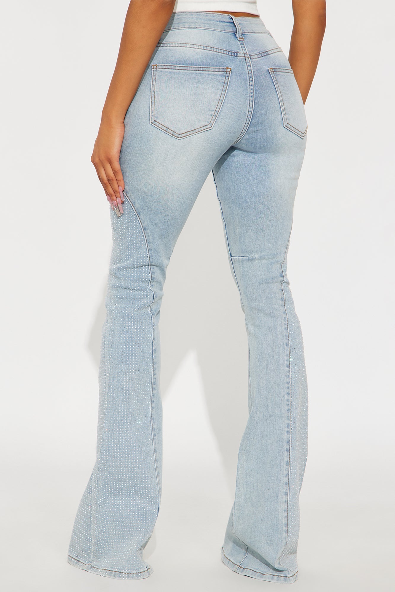Ritzy Embellished Flare Leg Jeans - Light Wash